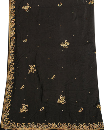 Sanskriti Vintage Dupatta/Stole Black Pure Silk Hand Embroidered Zardozi Veil
