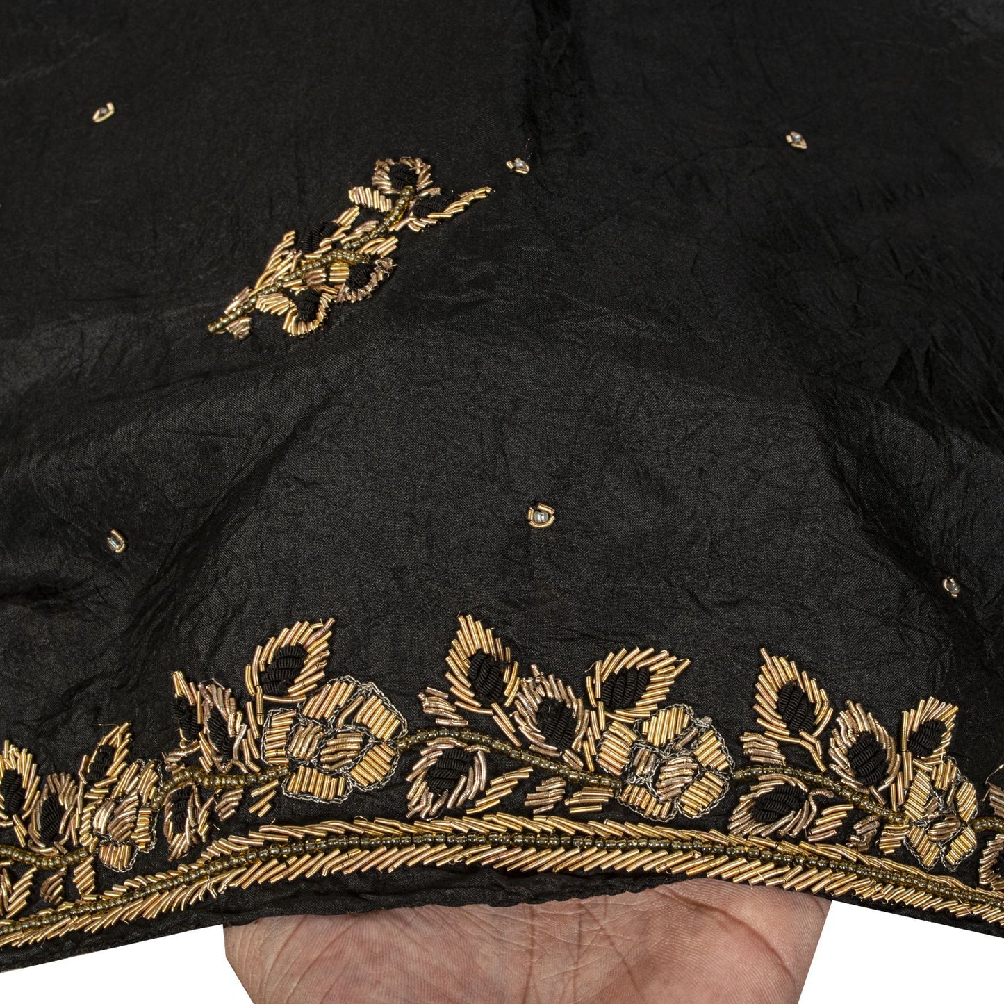 Sanskriti Vintage Dupatta/Stole Black Pure Silk Hand Embroidered Zardozi Veil