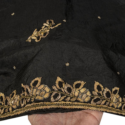 Sanskriti Vintage Dupatta/Stole Black Pure Silk Hand Embroidered Zardozi Veil