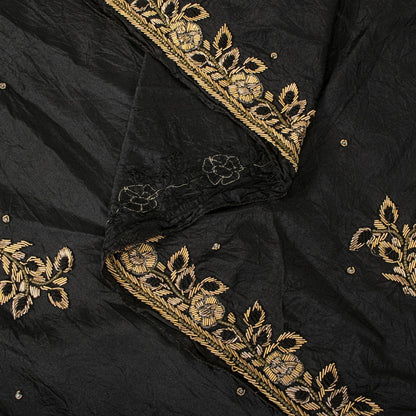 Sanskriti Vintage Dupatta/Stole Black Pure Silk Hand Embroidered Zardozi Veil