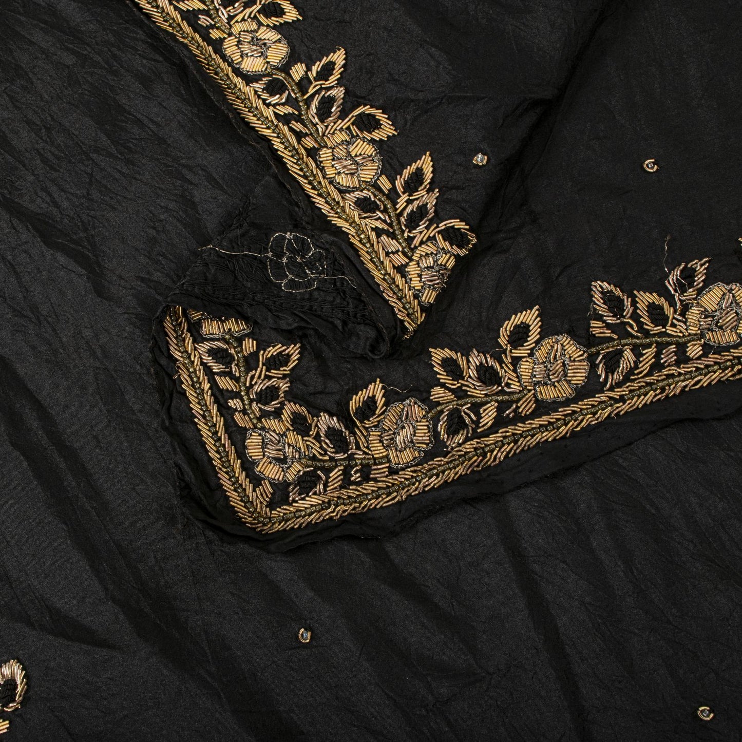 Sanskriti Vintage Dupatta/Stole Black Pure Silk Hand Embroidered Zardozi Veil