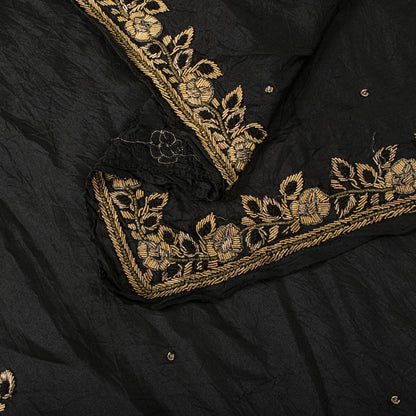 Sanskriti Vintage Dupatta/Stole Black Pure Silk Hand Embroidered Zardozi Veil