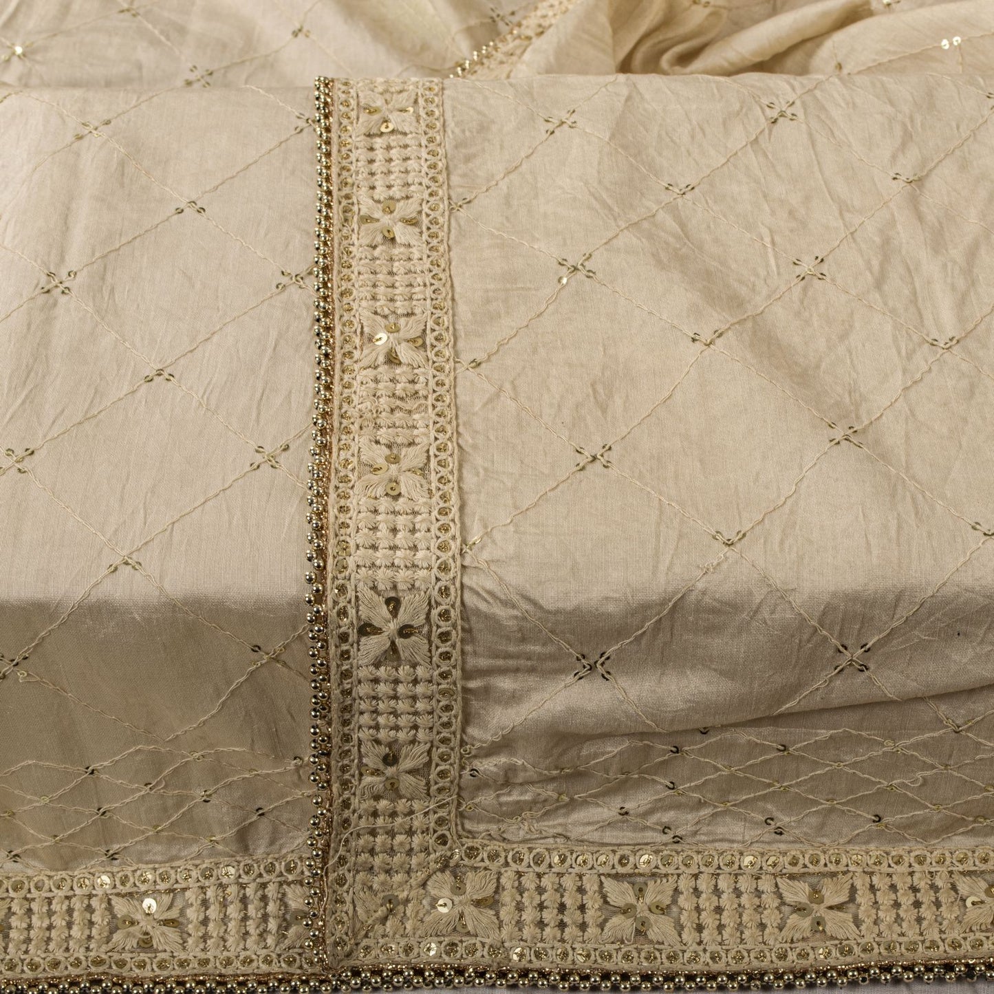 Sanskriti Vintage Cream Blend Cotton Dupatta/Stole Embroidered Traditional Veil
