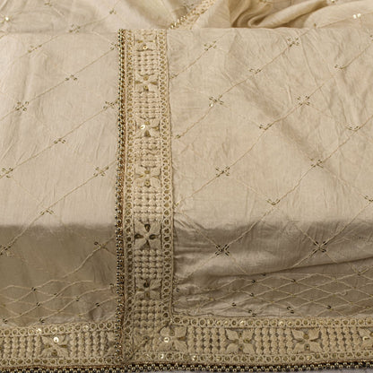 Sanskriti Vintage Cream Blend Cotton Dupatta/Stole Embroidered Traditional Veil