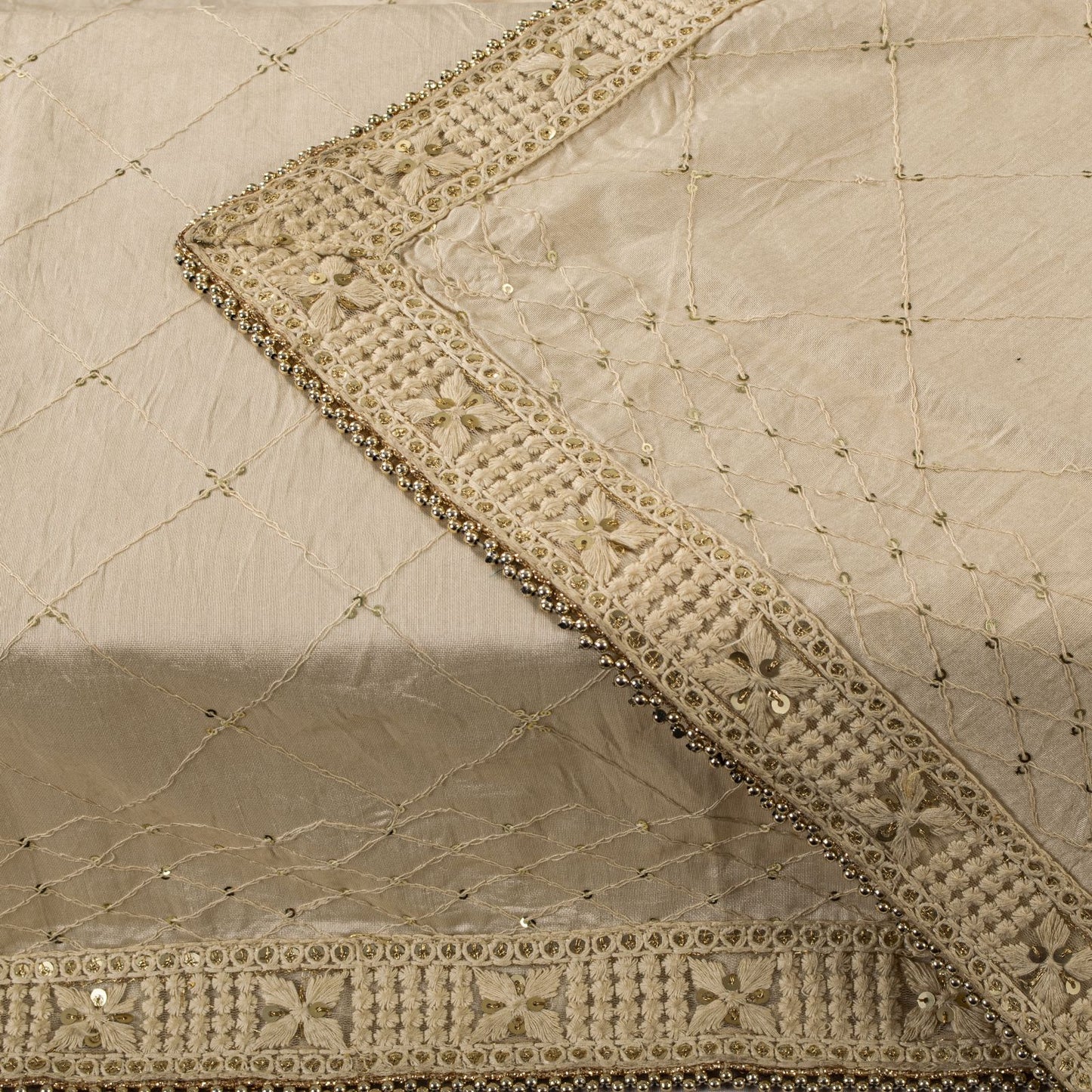 Sanskriti Vintage Cream Blend Cotton Dupatta/Stole Embroidered Traditional Veil