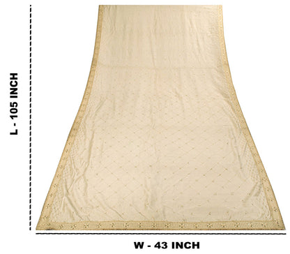 Sanskriti Vintage Cream Blend Cotton Dupatta/Stole Embroidered Traditional Veil