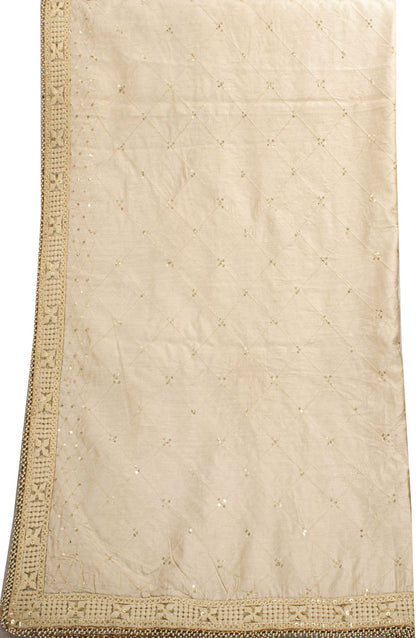 Sanskriti Vintage Cream Blend Cotton Dupatta/Stole Embroidered Traditional Veil