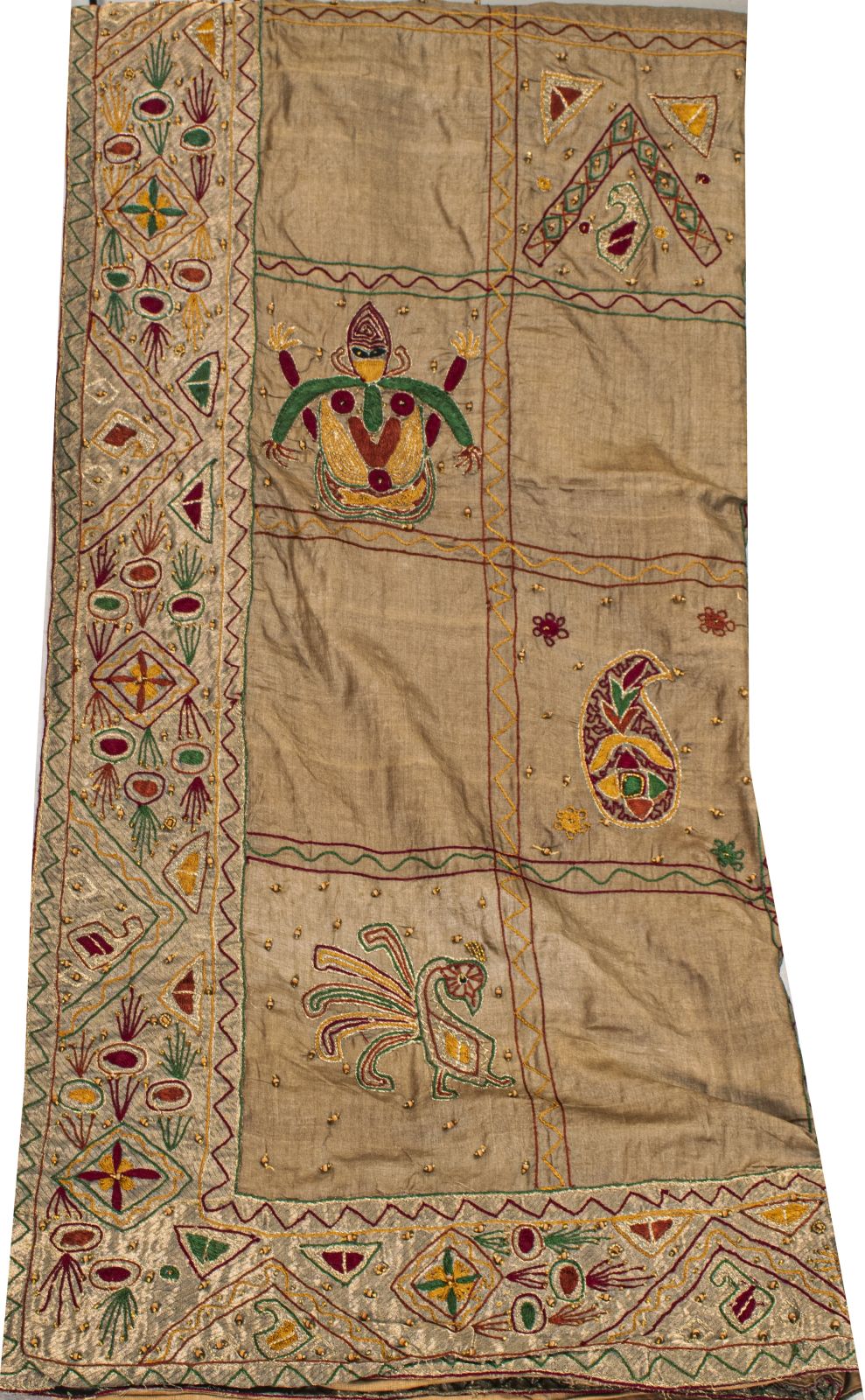 Sanskriti Vintage Gray 100%Pure Silk Dupatta/Stole Embroidered- Hand Beaded Veil