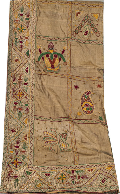 Sanskriti Vintage Gray 100%Pure Silk Dupatta/Stole Embroidered- Hand Beaded Veil