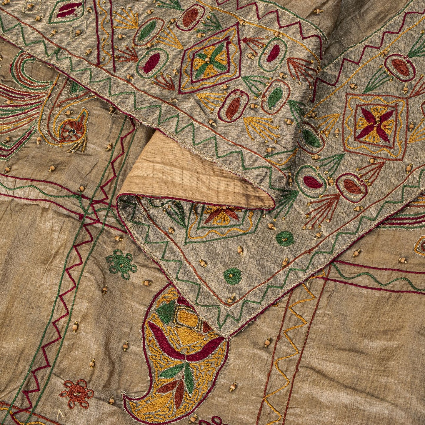 Sanskriti Vintage Gray 100%Pure Silk Dupatta/Stole Embroidered- Hand Beaded Veil