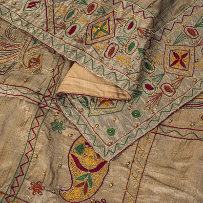 Sanskriti Vintage Gray 100%Pure Silk Dupatta/Stole Embroidered- Hand Beaded Veil