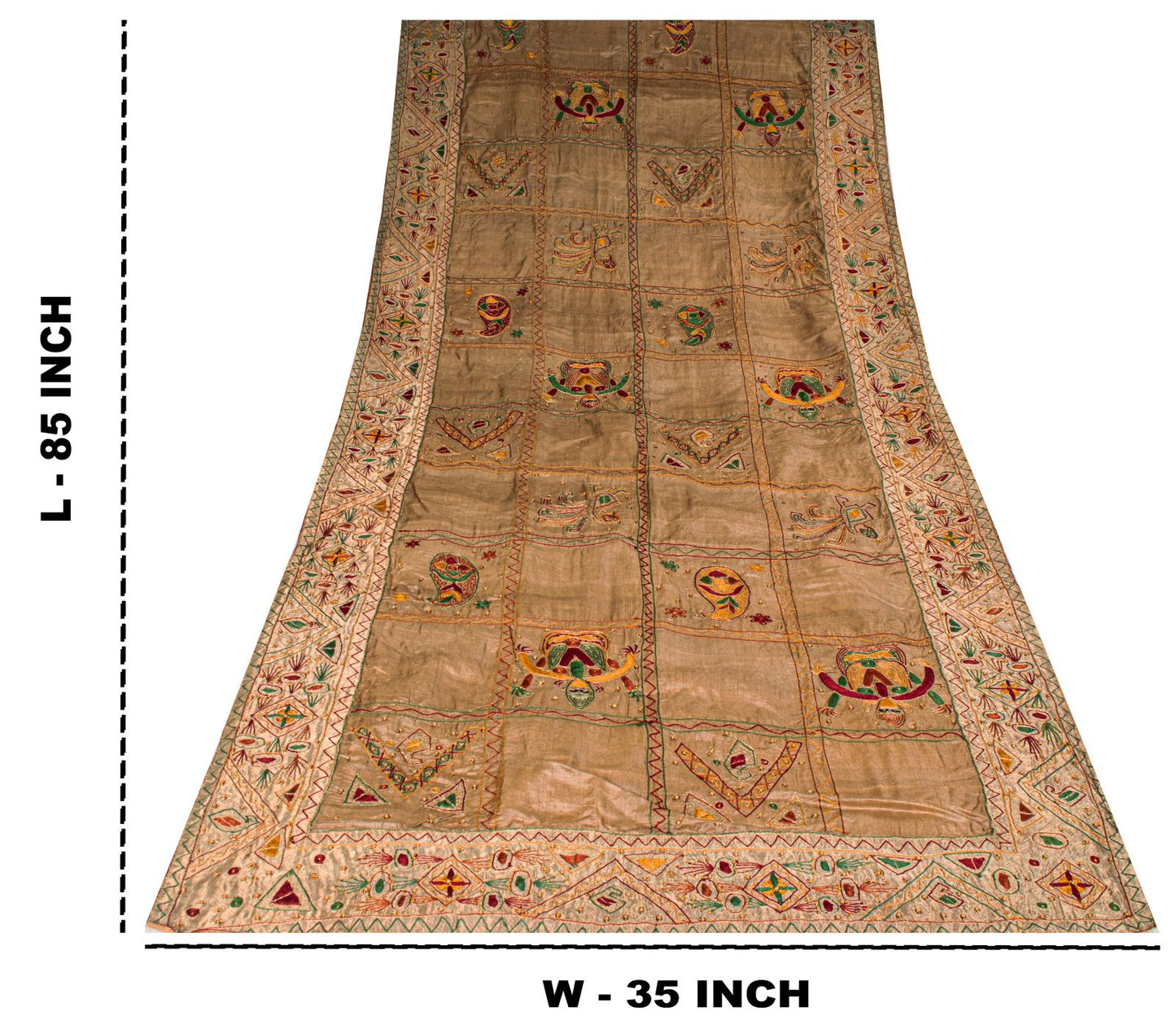 Sanskriti Vintage Gray 100%Pure Silk Dupatta/Stole Embroidered- Hand Beaded Veil
