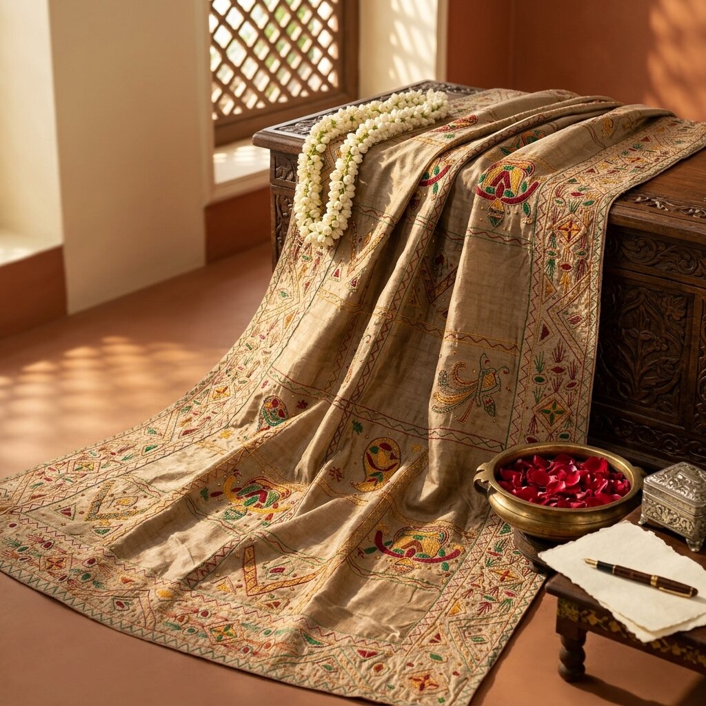 Sanskriti Vintage Gray 100%Pure Silk Dupatta/Stole Embroidered- Hand Beaded Veil