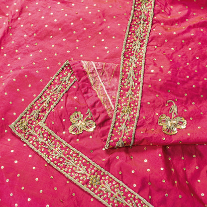 Sanskriti Vintage Pink 100%Pure Silk Dupatta/Stole Hand Embroidery Zardozi Veil