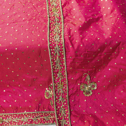 Sanskriti Vintage Pink 100%Pure Silk Dupatta/Stole Hand Embroidery Zardozi Veil