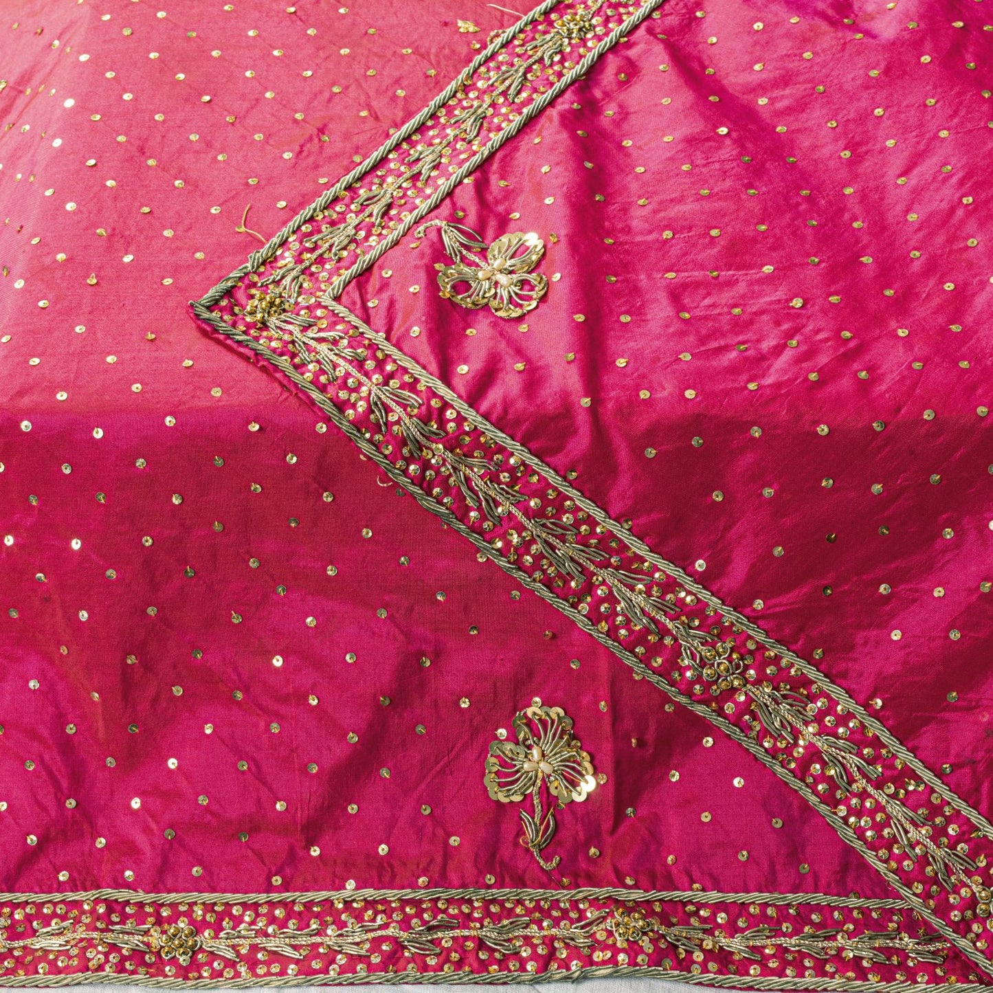 Sanskriti Vintage Pink 100%Pure Silk Dupatta/Stole Hand Embroidery Zardozi Veil