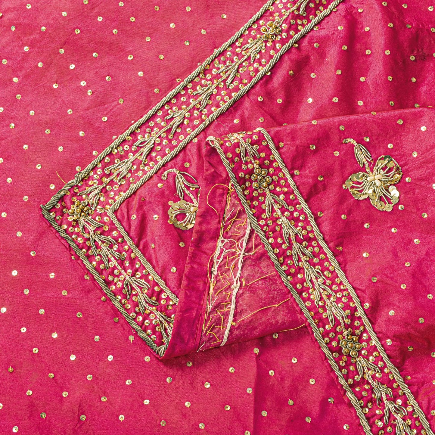 Sanskriti Vintage Pink 100%Pure Silk Dupatta/Stole Hand Embroidery Zardozi Veil