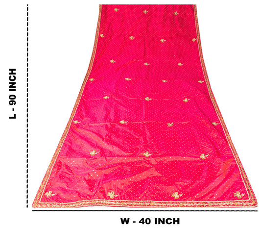 Sanskriti Vintage Pink 100%Pure Silk Dupatta/Stole Hand Embroidery Zardozi Veil