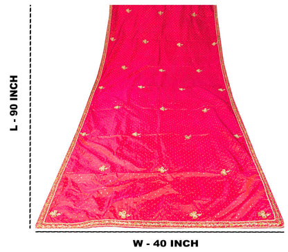 Sanskriti Vintage Pink 100%Pure Silk Dupatta/Stole Hand Embroidery Zardozi Veil