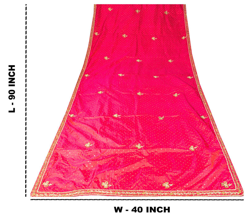 Sanskriti Vintage Pink 100%Pure Silk Dupatta/Stole Hand Embroidery Zardozi Veil