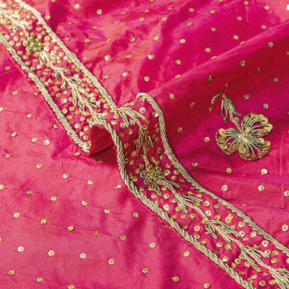 Sanskriti Vintage Pink 100%Pure Silk Dupatta/Stole Hand Embroidery Zardozi Veil