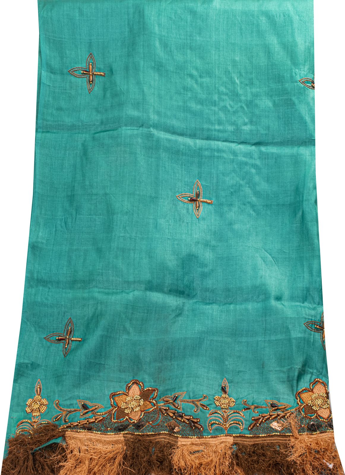 Sanskriti Vintage Blue Pure Silk Dupatta/Stole Hand Beaded Indian Wedding Veil