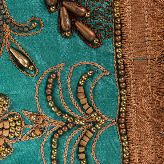 Sanskriti Vintage Blue Pure Silk Dupatta/Stole Hand Beaded Indian Wedding Veil
