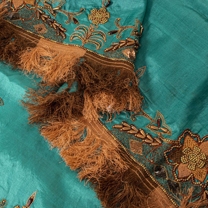 Sanskriti Vintage Blue Pure Silk Dupatta/Stole Hand Beaded Indian Wedding Veil