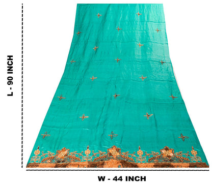 Sanskriti Vintage Blue Pure Silk Dupatta/Stole Hand Beaded Indian Wedding Veil