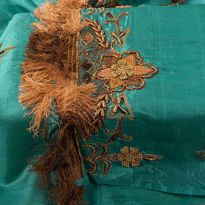 Sanskriti Vintage Blue Pure Silk Dupatta/Stole Hand Beaded Indian Wedding Veil