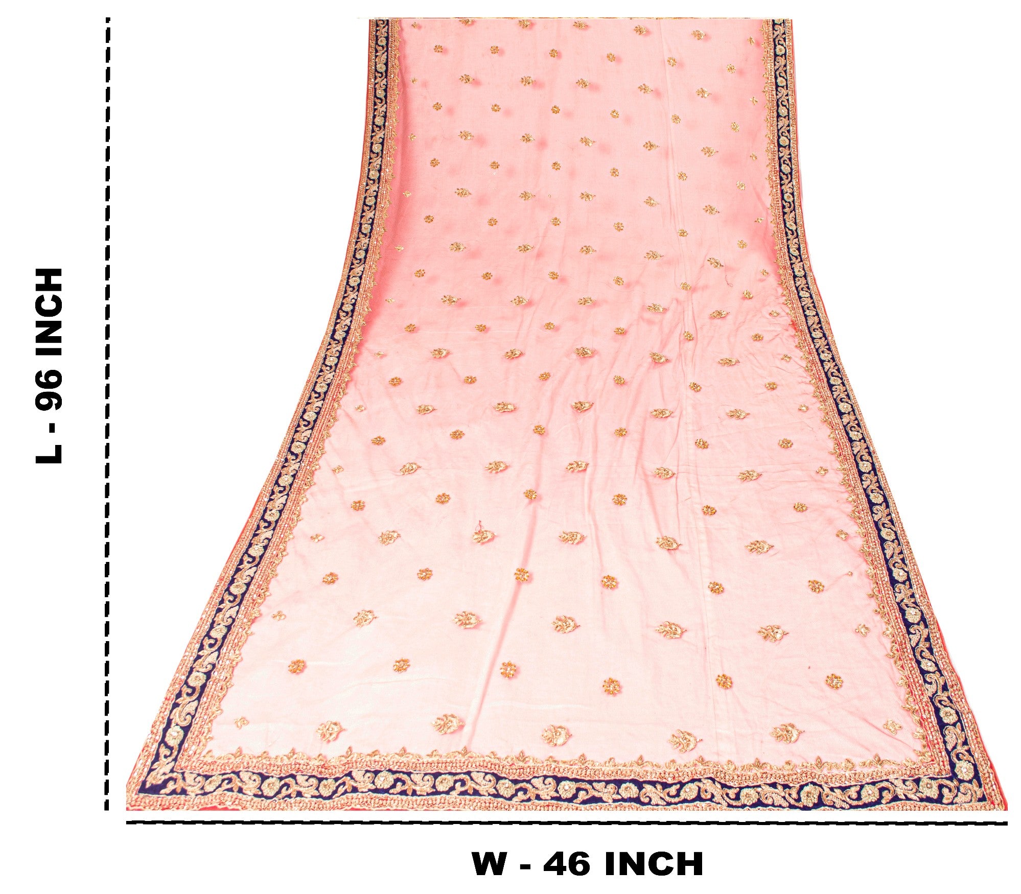 Sanskriti Vintage Pink Net Dupatta Stole Hand Embroidered Zardozi Bridal Scarf