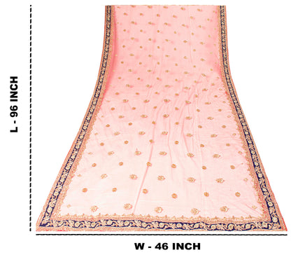 Sanskriti Vintage Pink Net Dupatta Stole Hand Embroidered Zardozi Bridal Scarf