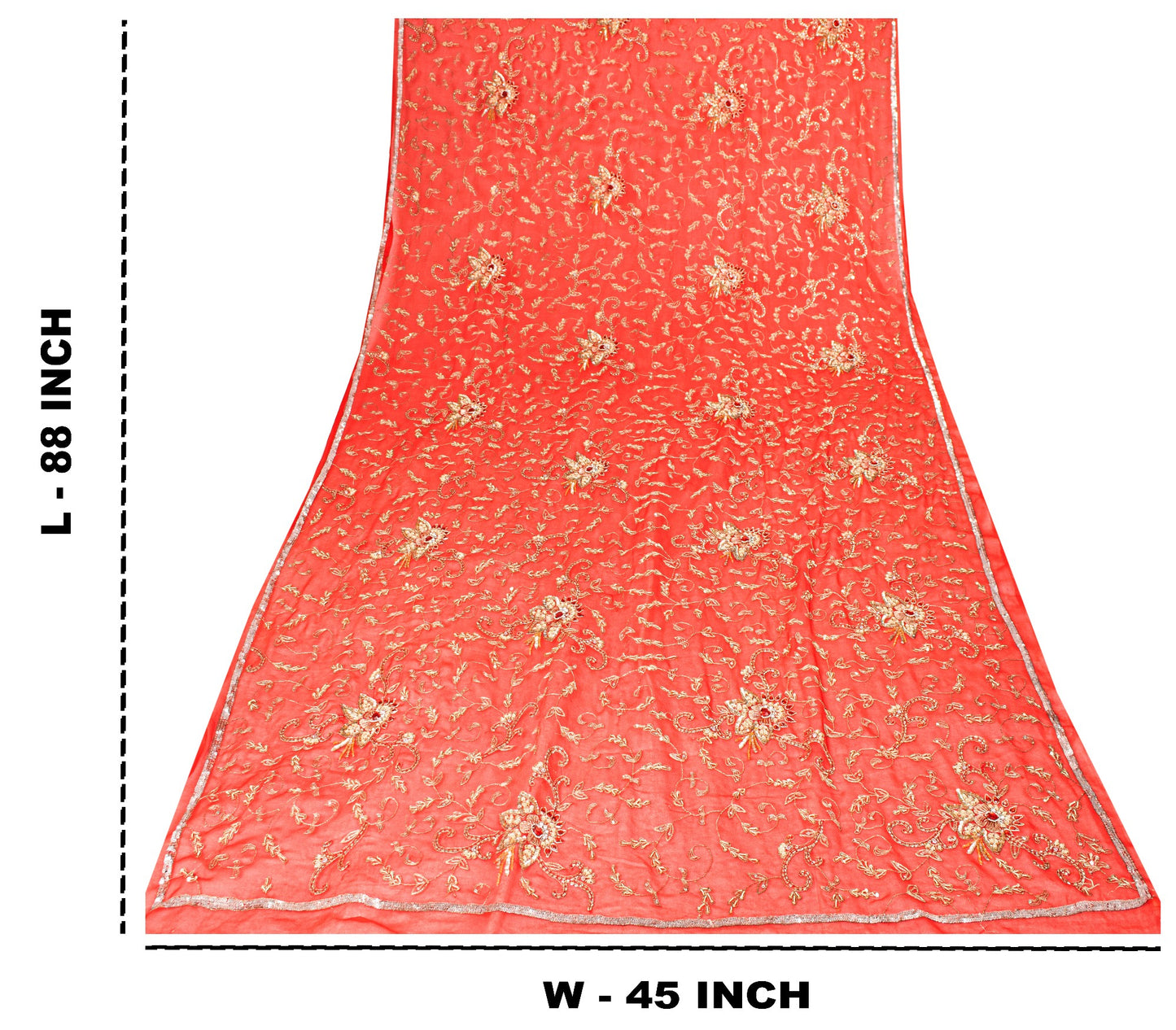 Sanskriti Vintage Red Georgette Dupatta/Stole Hand Embroidered Dabka Zari Veil