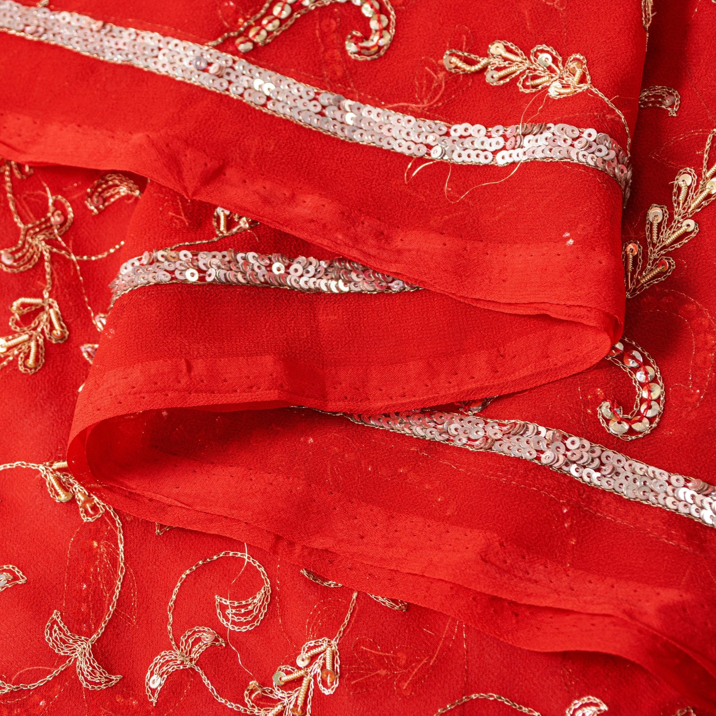 Sanskriti Vintage Red Georgette Dupatta/Stole Hand Embroidered Dabka Zari Veil