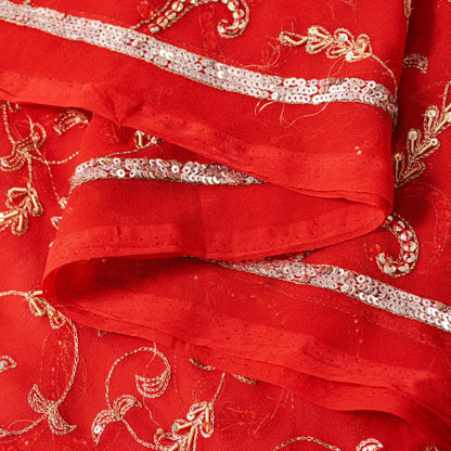 Sanskriti Vintage Red Georgette Dupatta/Stole Hand Embroidered Dabka Zari Veil