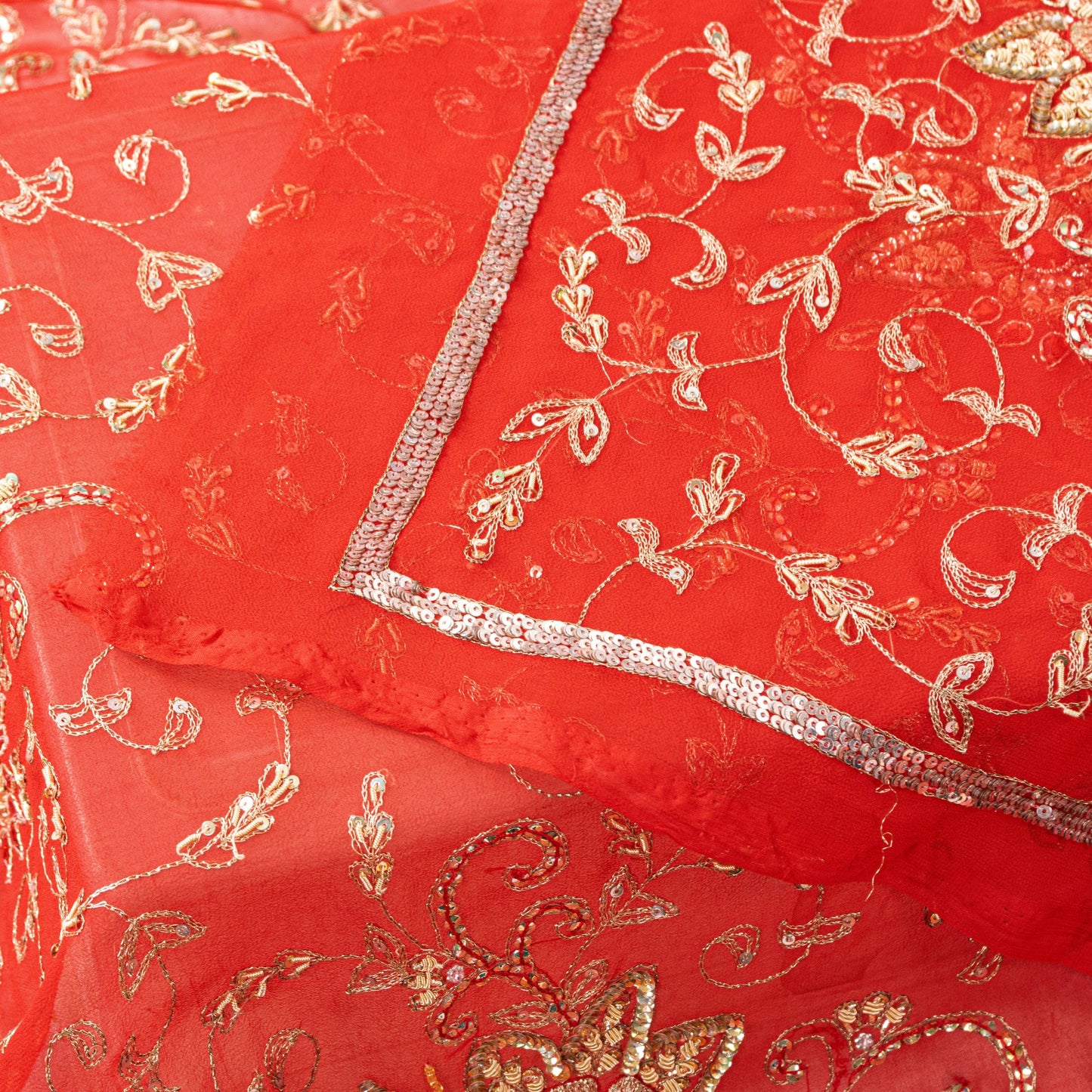 Sanskriti Vintage Red Georgette Dupatta/Stole Hand Embroidered Dabka Zari Veil