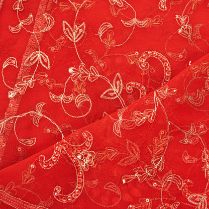 Sanskriti Vintage Red Georgette Dupatta/Stole Hand Embroidered Dabka Zari Veil
