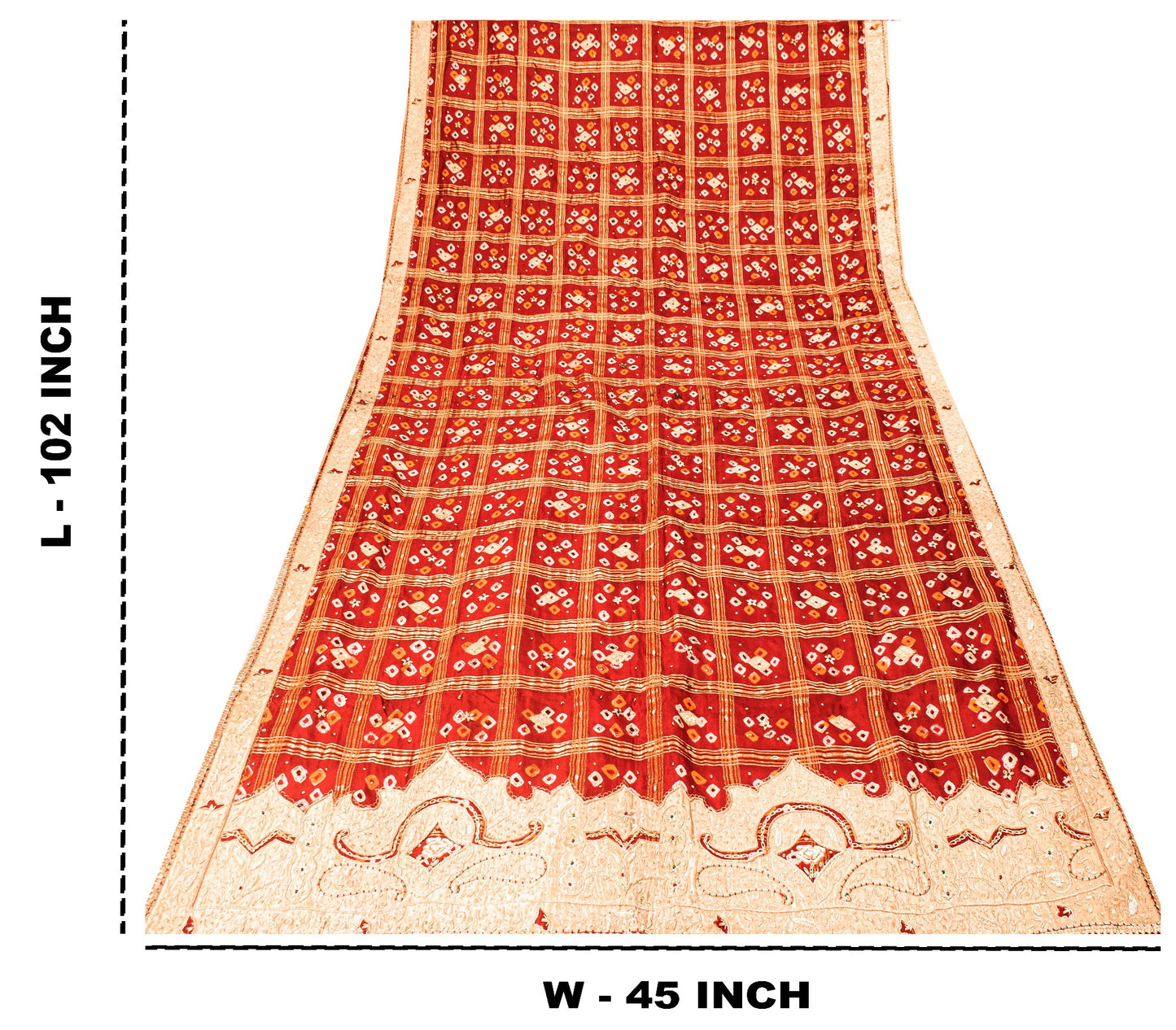 Sanskriti Vintage Dark Red Pure Cotton Dupatta/Stole Bandhani Gharchola Zardozi