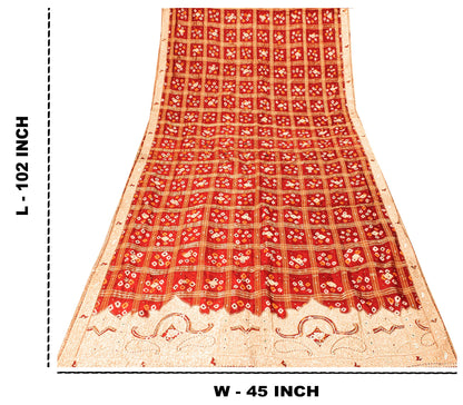 Sanskriti Vintage Dark Red Pure Cotton Dupatta/Stole Bandhani Gharchola Zardozi