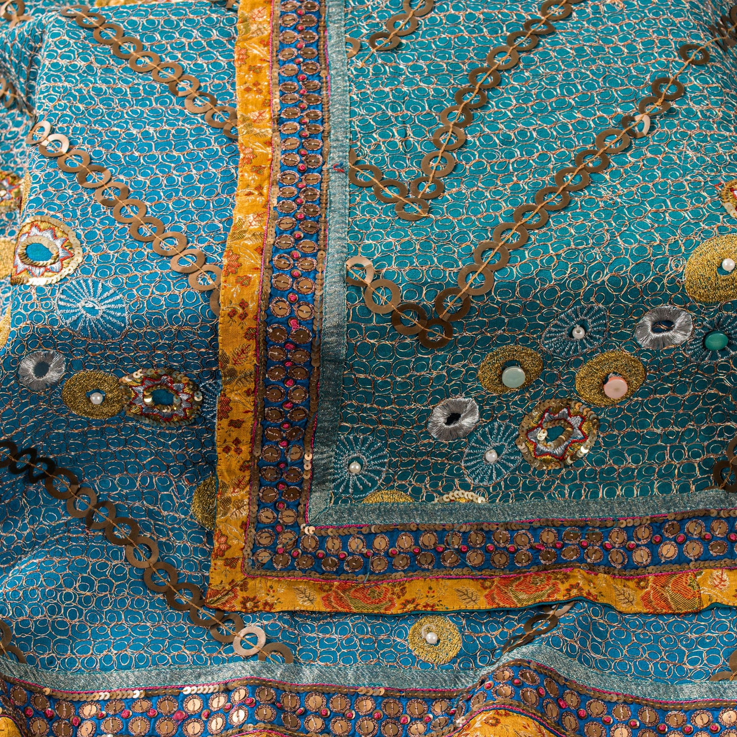 Sanskriti Vintage Blue Pure Georgette Silk Dupatta/Stole Hand Beaded Sequin Veil