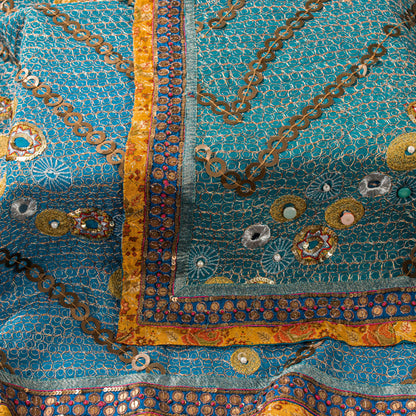 Sanskriti Vintage Blue Pure Georgette Silk Dupatta/Stole Hand Beaded Sequin Veil