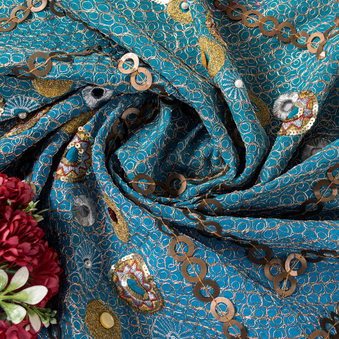 Sanskriti Vintage Blue Pure Georgette Silk Dupatta/Stole Hand Beaded Sequin Veil