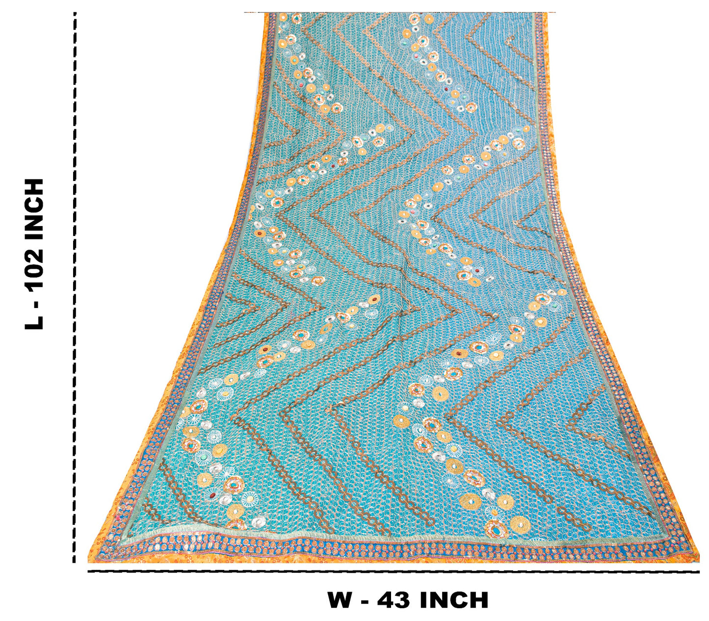 Sanskriti Vintage Blue Pure Georgette Silk Dupatta/Stole Hand Beaded Sequin Veil