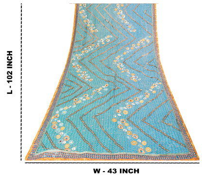 Sanskriti Vintage Blue Pure Georgette Silk Dupatta/Stole Hand Beaded Sequin Veil