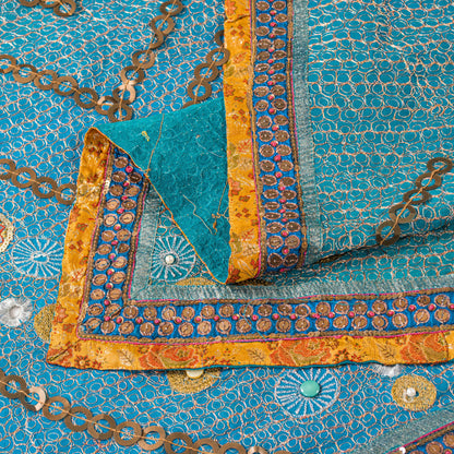 Sanskriti Vintage Blue Pure Georgette Silk Dupatta/Stole Hand Beaded Sequin Veil