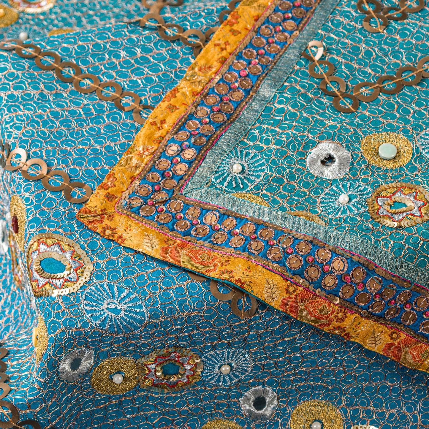 Sanskriti Vintage Blue Pure Georgette Silk Dupatta/Stole Hand Beaded Sequin Veil