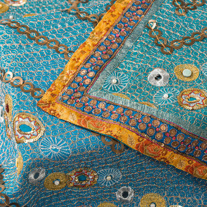 Sanskriti Vintage Blue Pure Georgette Silk Dupatta/Stole Hand Beaded Sequin Veil