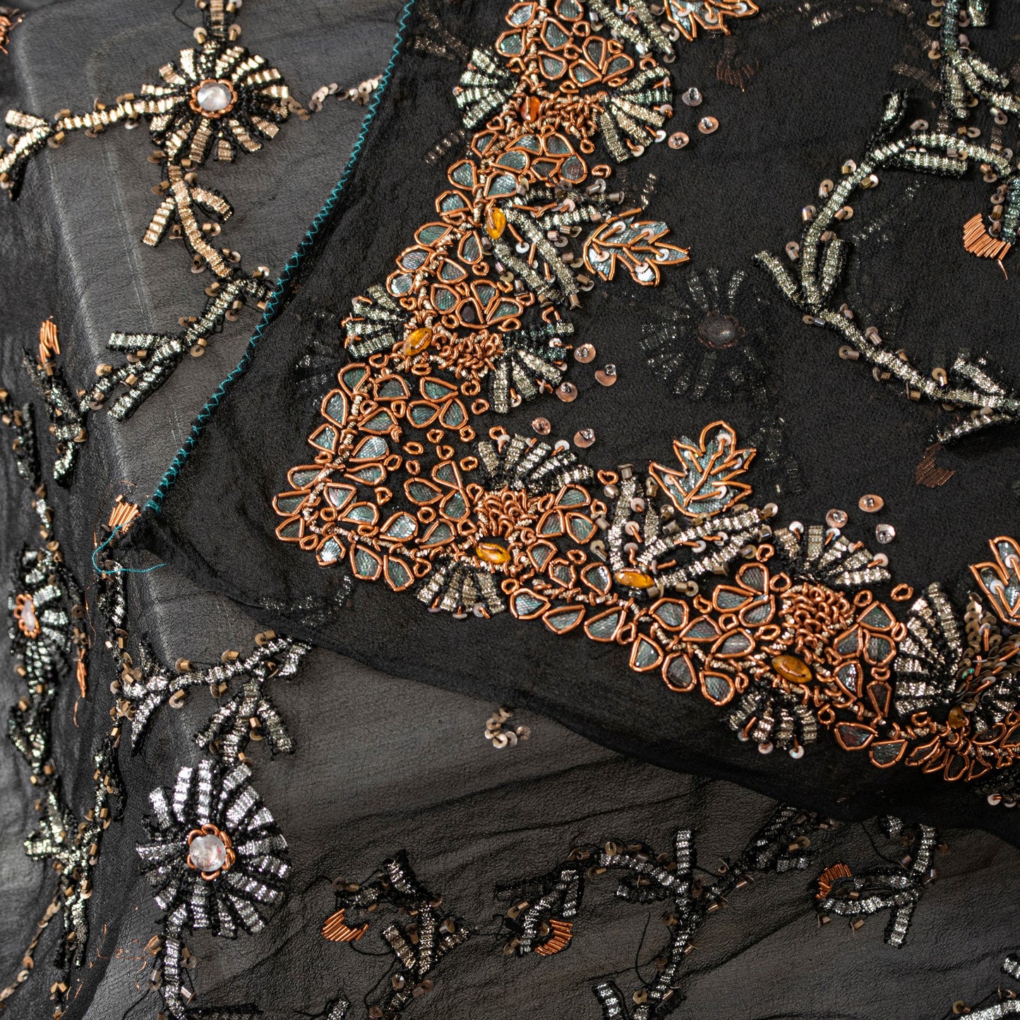 Sanskriti Vintage Black Pure Georgette Dupatta/Stole Hand Embroidered Gota Veil