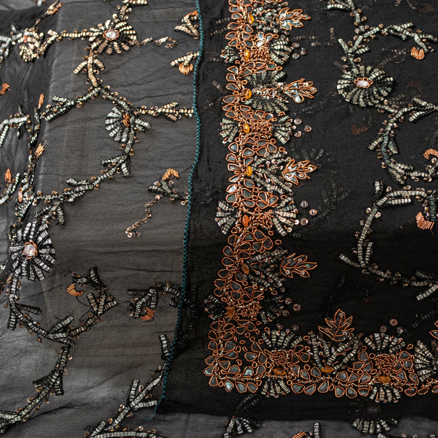 Sanskriti Vintage Black Pure Georgette Dupatta/Stole Hand Embroidered Gota Veil