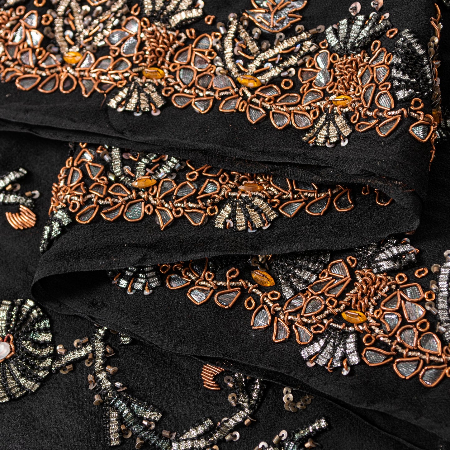 Sanskriti Vintage Black Pure Georgette Dupatta/Stole Hand Embroidered Gota Veil